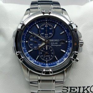 Seiko Solar Alarm Chronograph Blue Dial Men's Watch SSC141